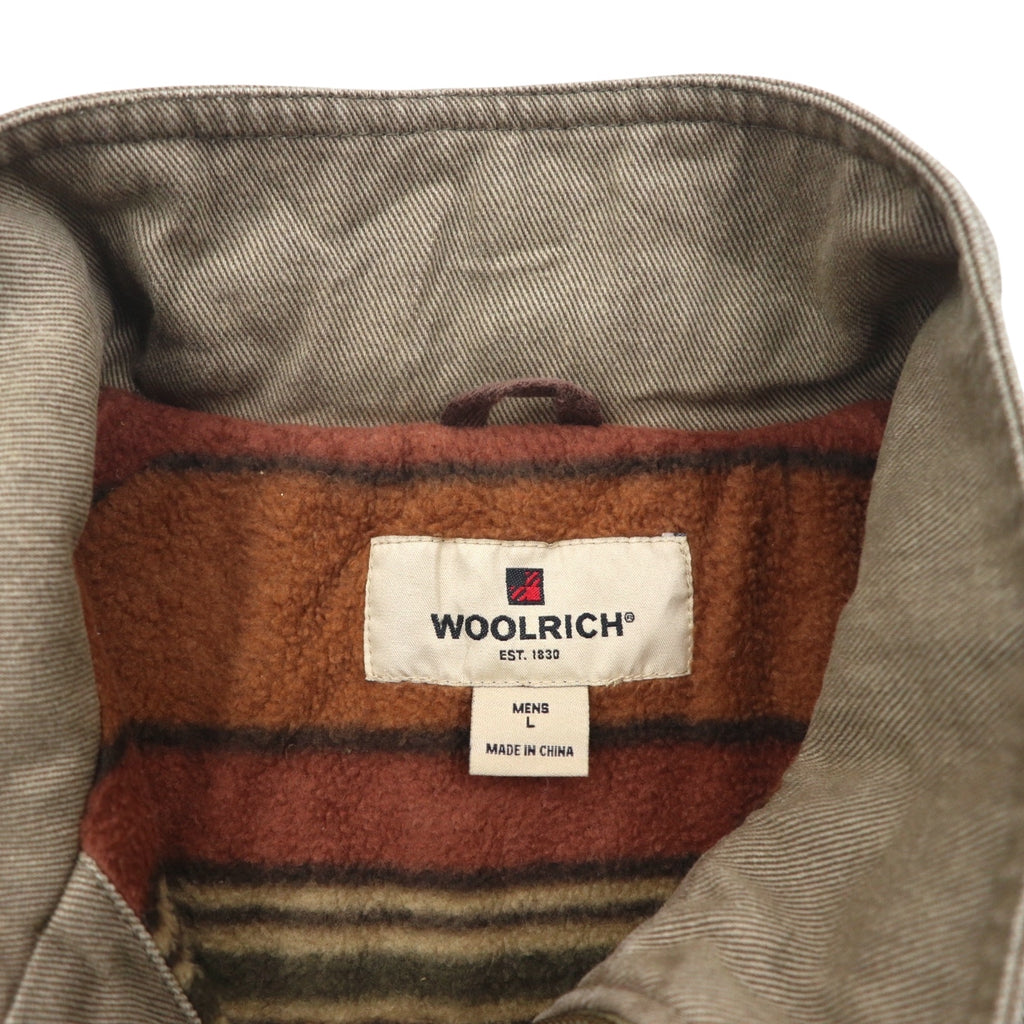 Woolrich ダック地 ベスト L ブラウン 裏地フリース チェック ジップアップ 22830