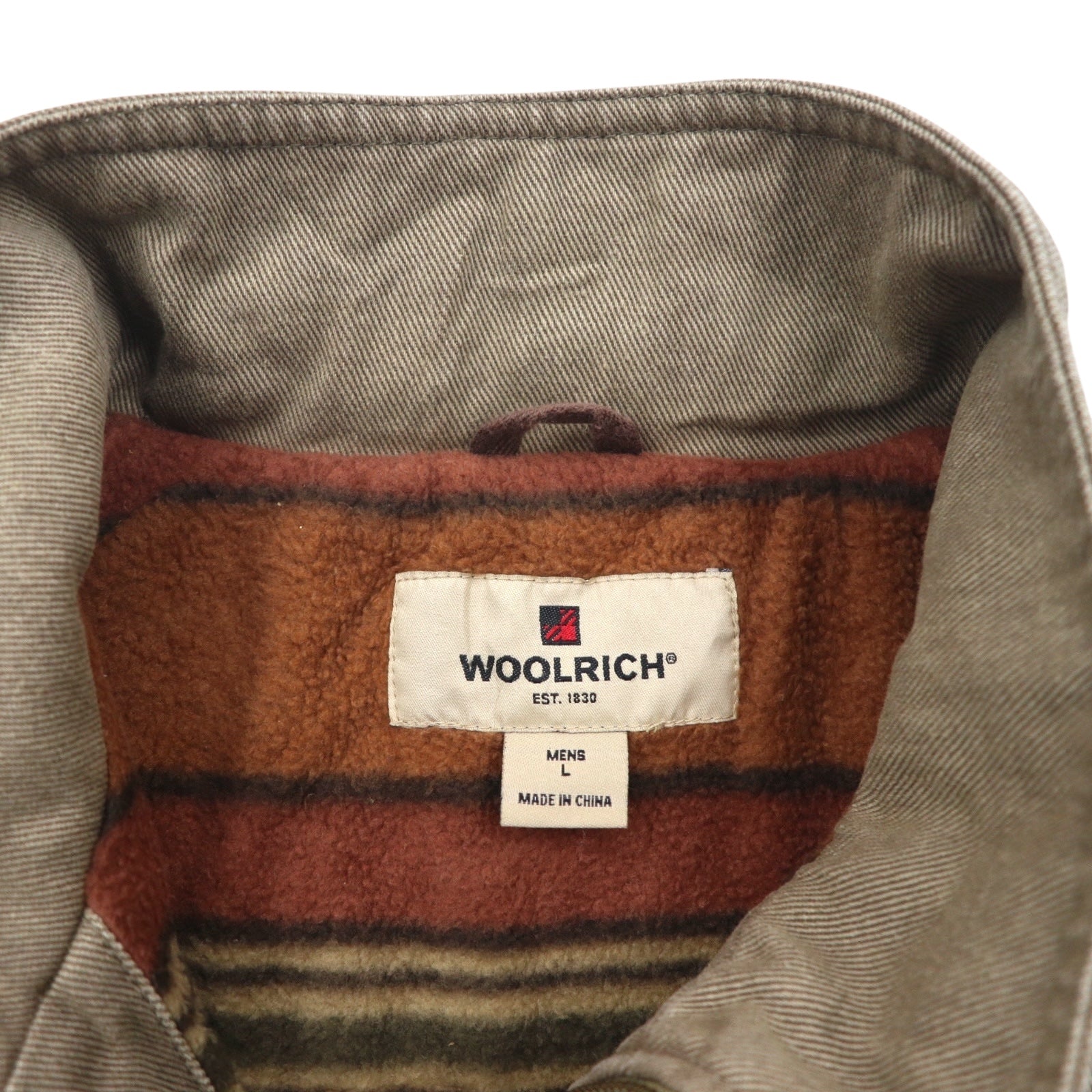 Woolrich ダック地 ベスト L ブラウン 裏地フリース チェック ジップアップ 22830
