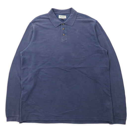 日本然リトテ-古着オンライン-Eddie Bauer ビッグサイズ 長袖ポロシャツ XL ネイビー コットン-EDDIE BAUER Big Size Long Sleeve Polo Shirt XL Navy Cotton