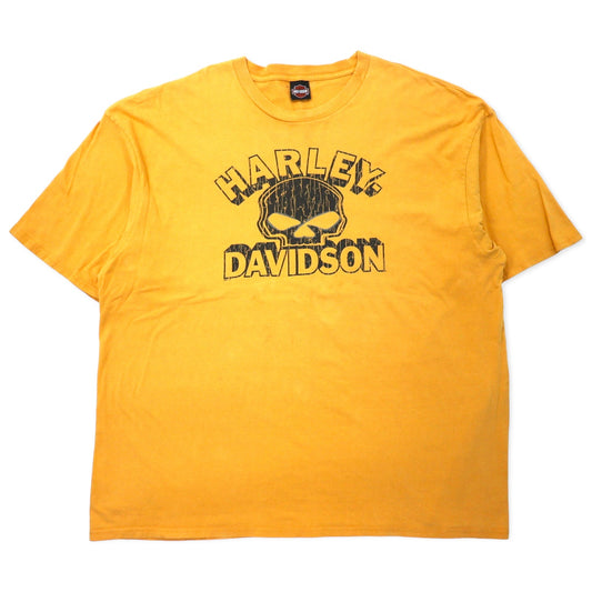 HARLEY DAVIDSON スカル ロゴプリント Tシャツ 4XL イエロー コットン ビッグサイズ DAYTONA BEACH, FL