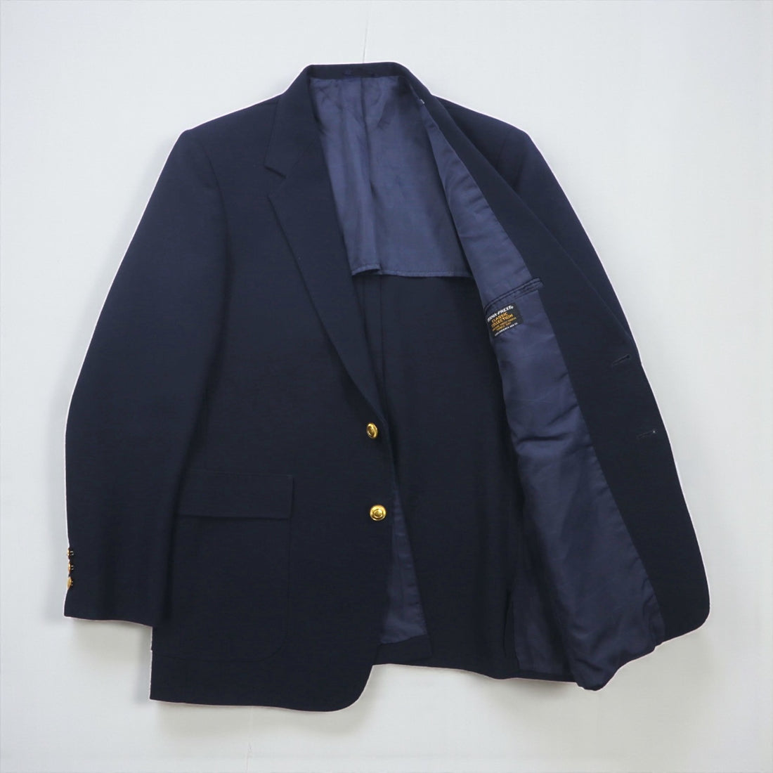 Sears 70s PERMA-PREST Navy 2B Tailored Jacket, Leather, Size XL, Gold Buttons, CLASSIS COLLECTION