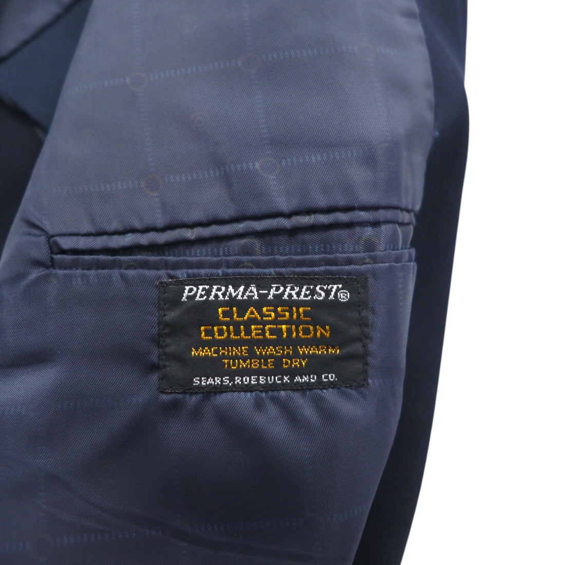Sears 70s PERMA-PREST Navy 2B Tailored Jacket, Leather, Size XL, Gold Buttons, CLASSIS COLLECTION