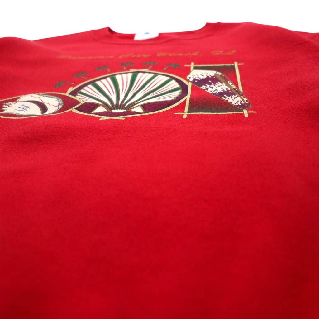 Made in USA 90s DELTA Print Sweatshirt M Red Cotton FIFTY-FIFTY Fleece Lined Panama City Beach