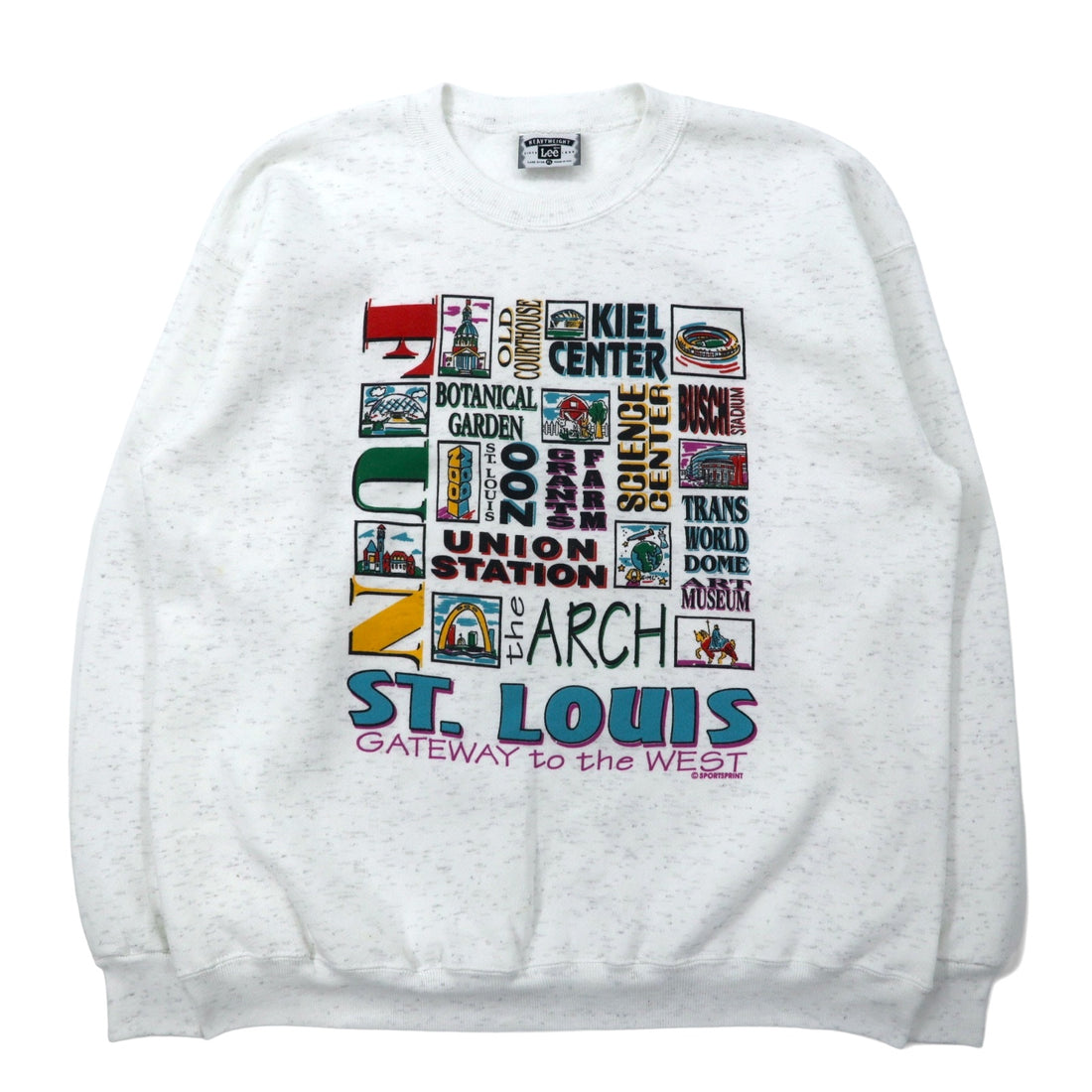 日本然リトテ-古着オンライン-Lee USA製 90年代 プリント スウェット XL ホワイト コットン ST. LOUIS 裏起毛 ビッグサイズ-Lee USA Made 90's Print Sweatshirt XL White Cotton ST. LOUIS brushed lining Big Size