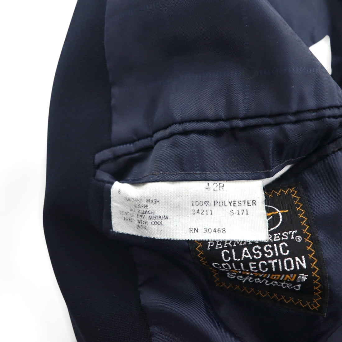 Sears 70s PERMA-PREST Navy 2B Tailored Jacket, Leather, Size XL, Gold Buttons, CLASSIS COLLECTION