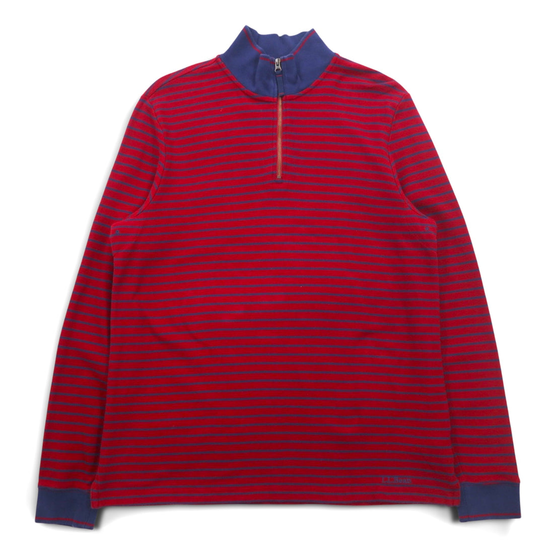 LLBean Half Zip Sweatshirt L Red Navy Border Cotton Pique