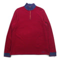 LLBean Half Zip Sweatshirt L Red Navy Border Cotton Pique