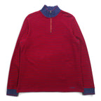 LLBean Half Zip Sweatshirt L Red Navy Border Cotton Pique