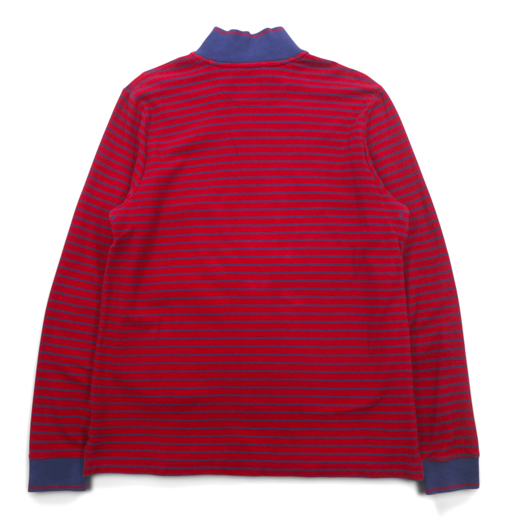 LLBean Half Zip Sweatshirt L Red Navy Border Cotton Pique