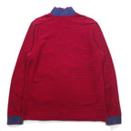 LLBean Half Zip Sweatshirt L Red Navy Border Cotton Pique