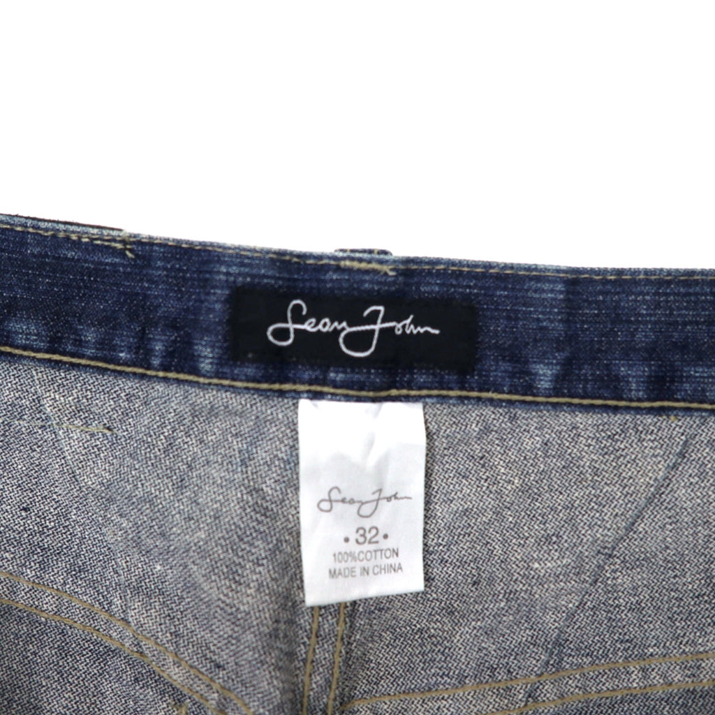 Sean John 00s Baggy Denim Pants Size 32 Blue Cotton Logo Embroidered