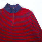 LLBean Half Zip Sweatshirt L Red Navy Border Cotton Pique
