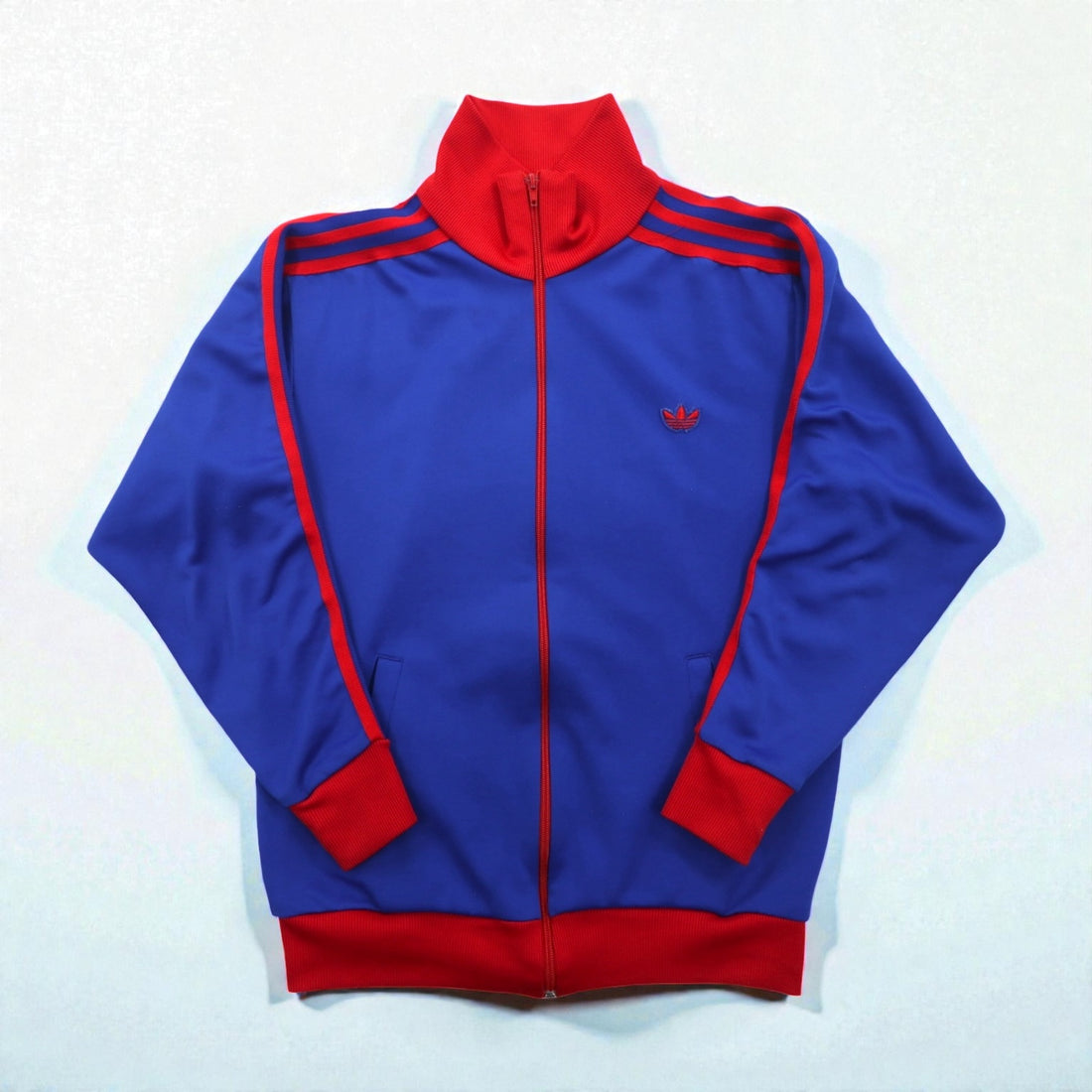 adidas 80s Descente Track Jacket Jersey, Large, Blue, Three Stripes, High Neck, Stand Collar