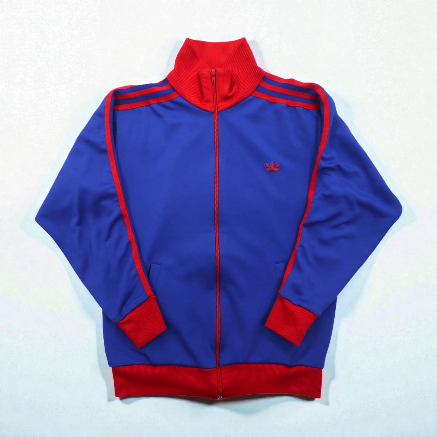 adidas 80年代 デサント社製 トラックジャケット ジャージ L ブルー スリーストライプ 3本線 ハイネック スタンドカラー