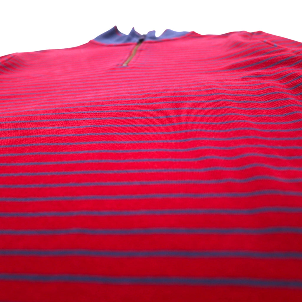 LLBean Half Zip Sweatshirt L Red Navy Border Cotton Pique
