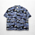 Big Dogs 90s Aloha Shirt 4XL Big Size Blue Black Rayon All-over Palm Tree Pattern
