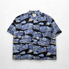 Big Dogs 90s Aloha Shirt 4XL Big Size Blue Black Rayon All-over Palm Tree Pattern