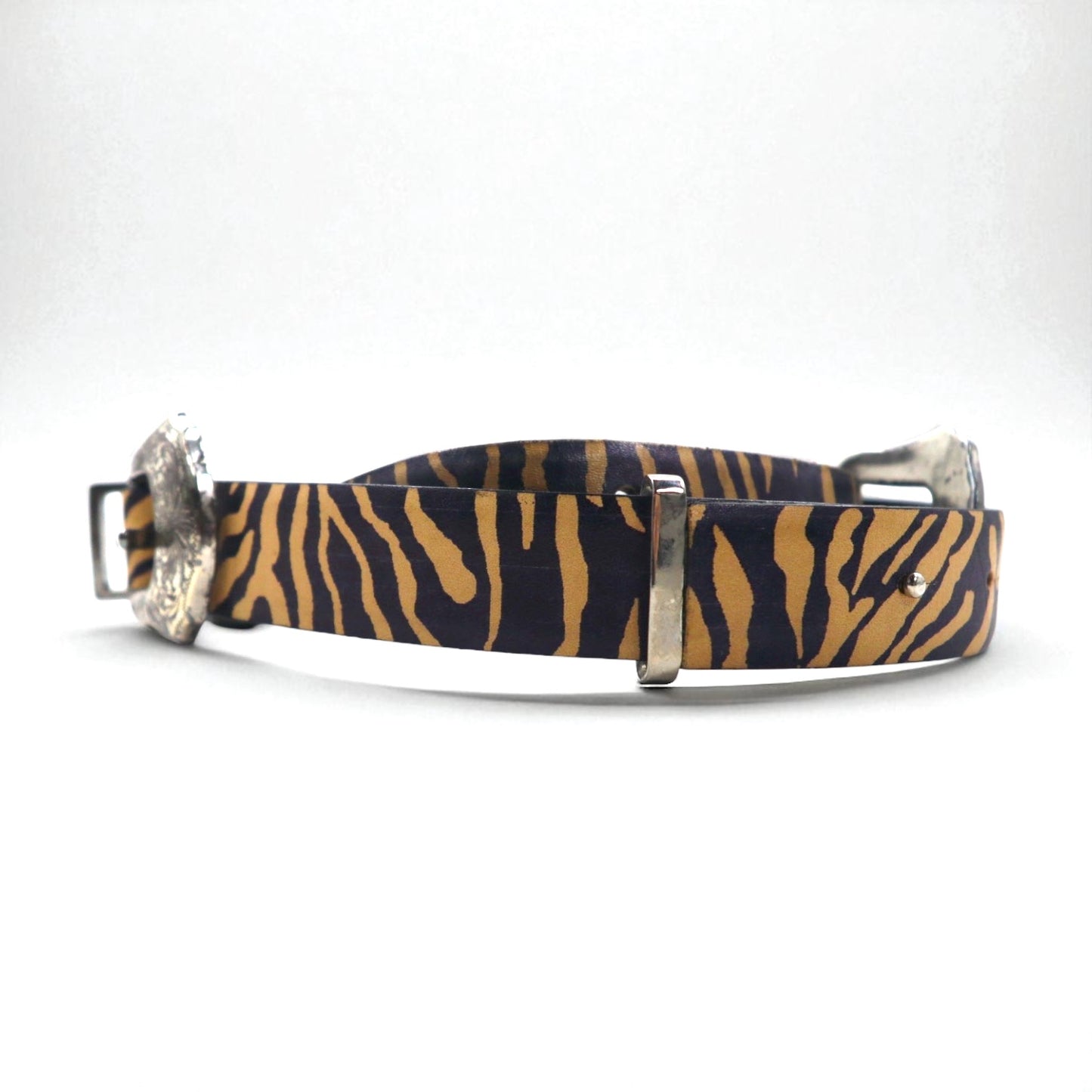 TOGA VIRILIS ダブルバックル ベルト ゼブラ アニマル ウエスタン 彫金 シルバー