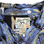 Big Dogs 90s Aloha Shirt 4XL Big Size Blue Black Rayon All-over Palm Tree Pattern