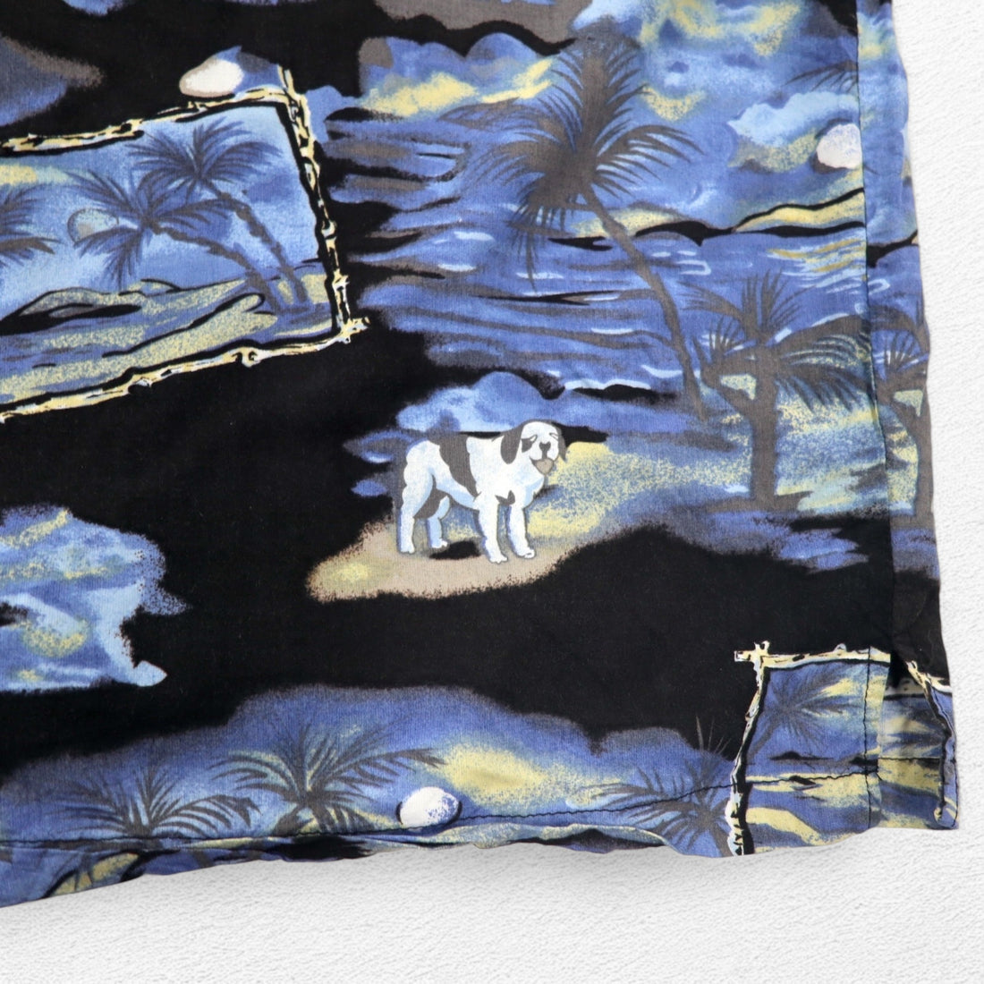 Big Dogs 90s Aloha Shirt 4XL Big Size Blue Black Rayon All-over Palm Tree Pattern