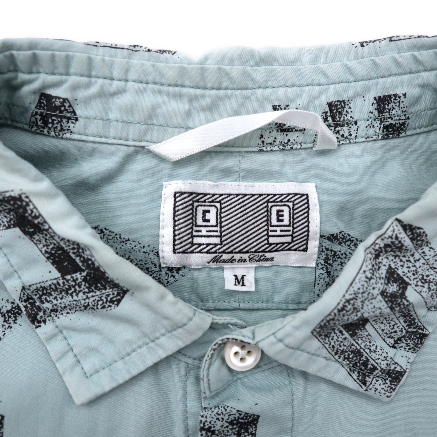 C.E Short Sleeve Shirt M Green Cotton Patterned Logo – 日本然リトテ