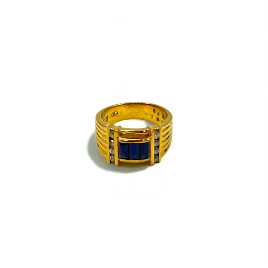 Vintage Gold Plated Retro Ring レトロ リング 指輪 11号 ゴールド 18KGP ライン カラーストーン