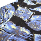 Big Dogs 90s Aloha Shirt 4XL Big Size Blue Black Rayon All-over Palm Tree Pattern