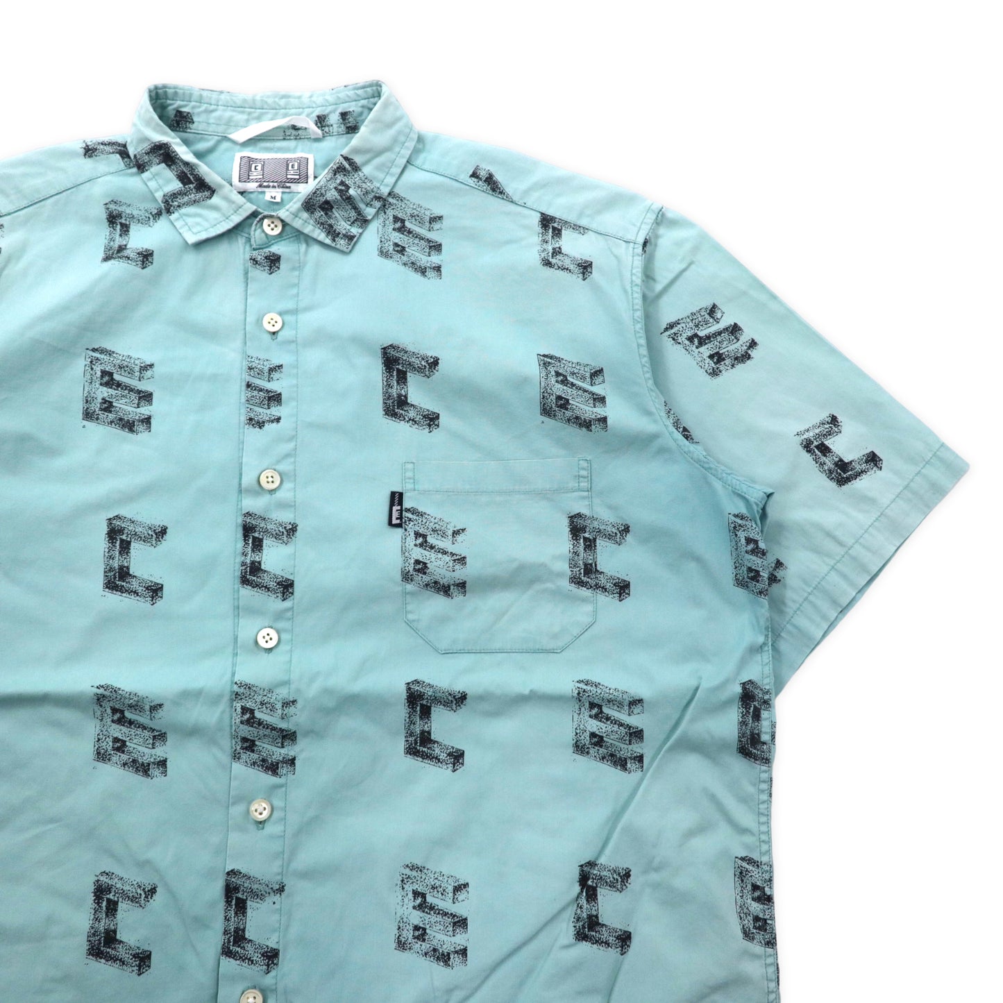 C.E Short Sleeve Shirt M Green Cotton Patterned Logo – 日本然リトテ