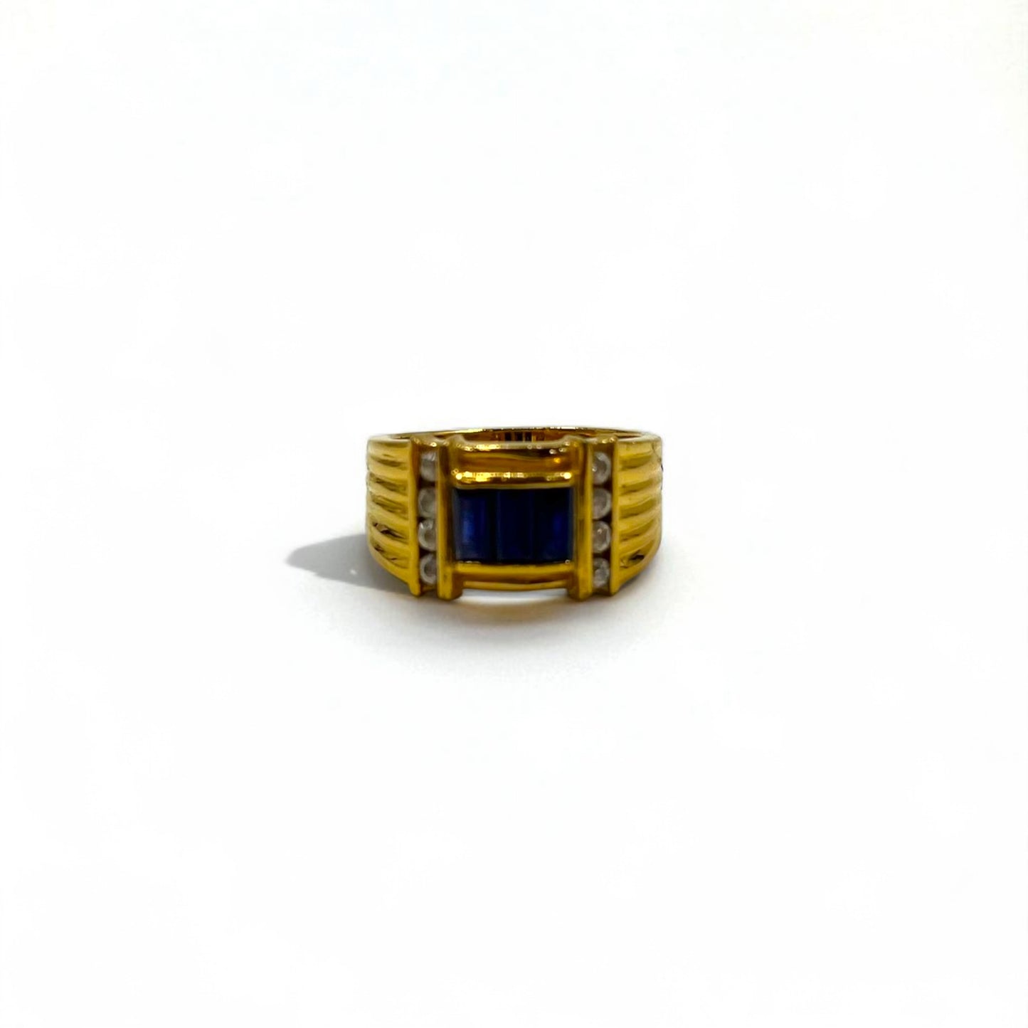 Vintage Gold Plated Retro Ring, Size 11, 18K Gold with Line and Colored Stones
