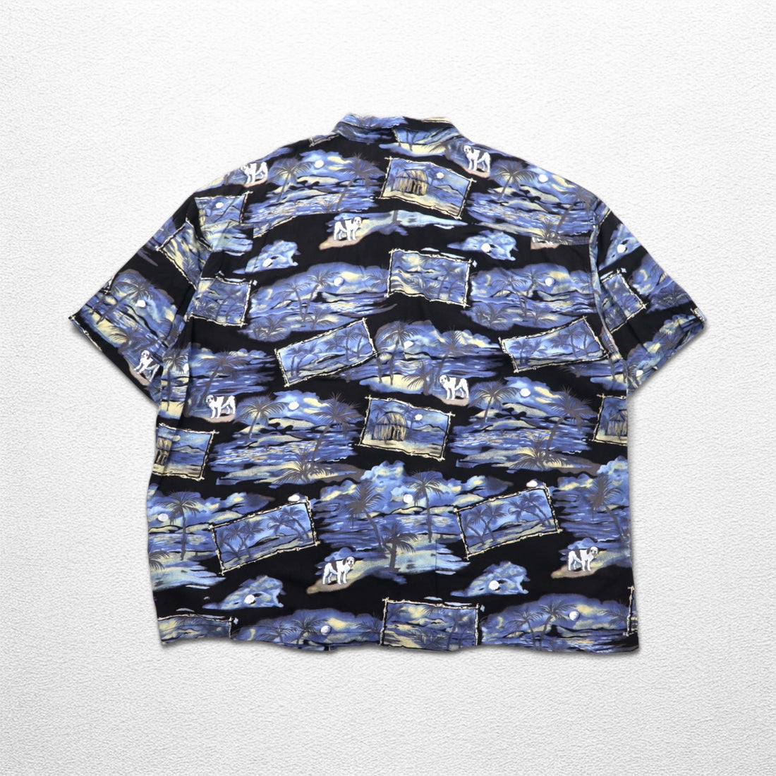 Big Dogs 90s Aloha Shirt 4XL Big Size Blue Black Rayon All-over Palm Tree Pattern