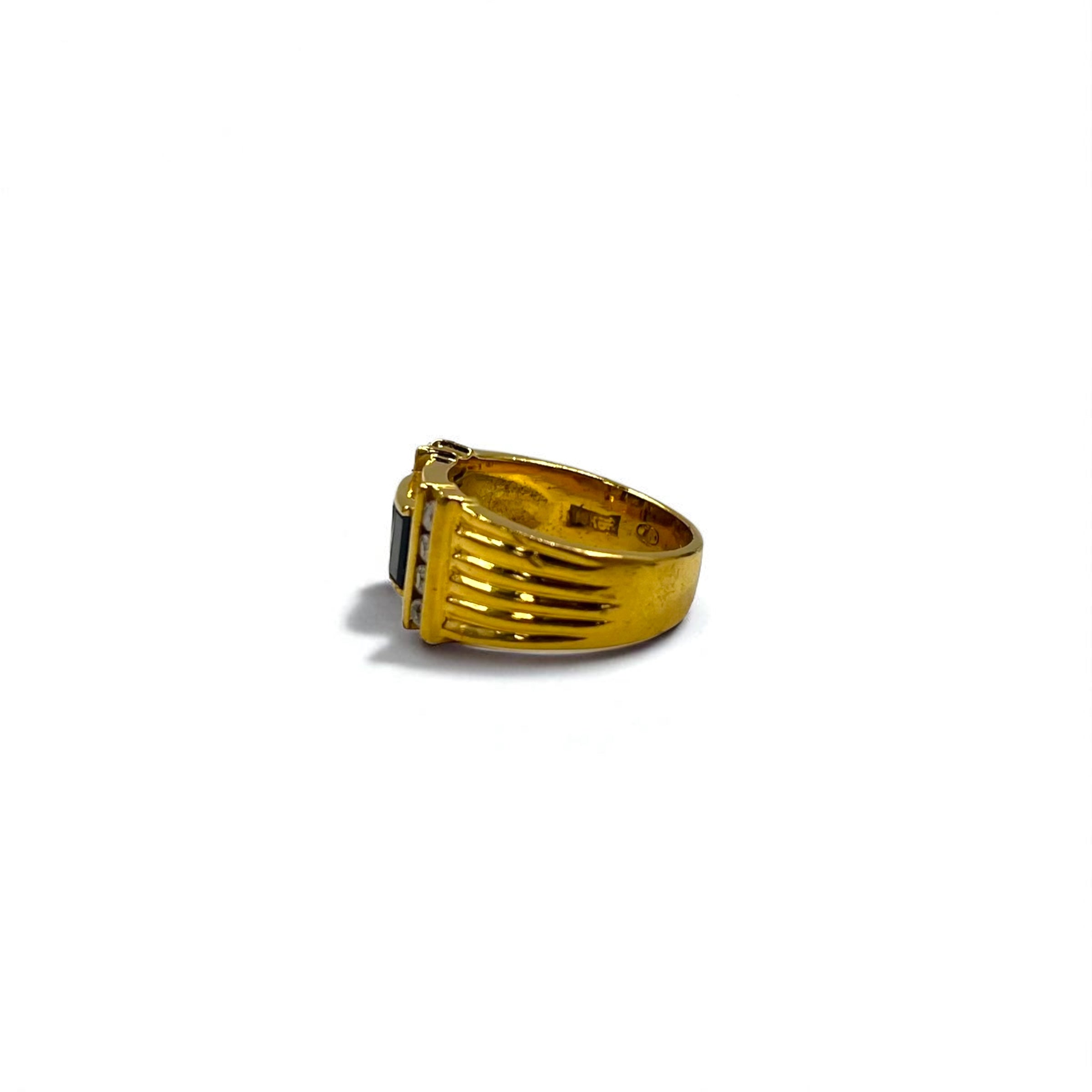 Vintage Gold Plated Retro Ring レトロ リング 指輪 11号 ゴールド 18KGP ライン カラーストーン