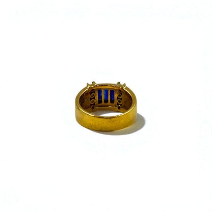 Vintage Gold Plated Retro Ring, Size 11, 18K Gold with Line and Colored Stones