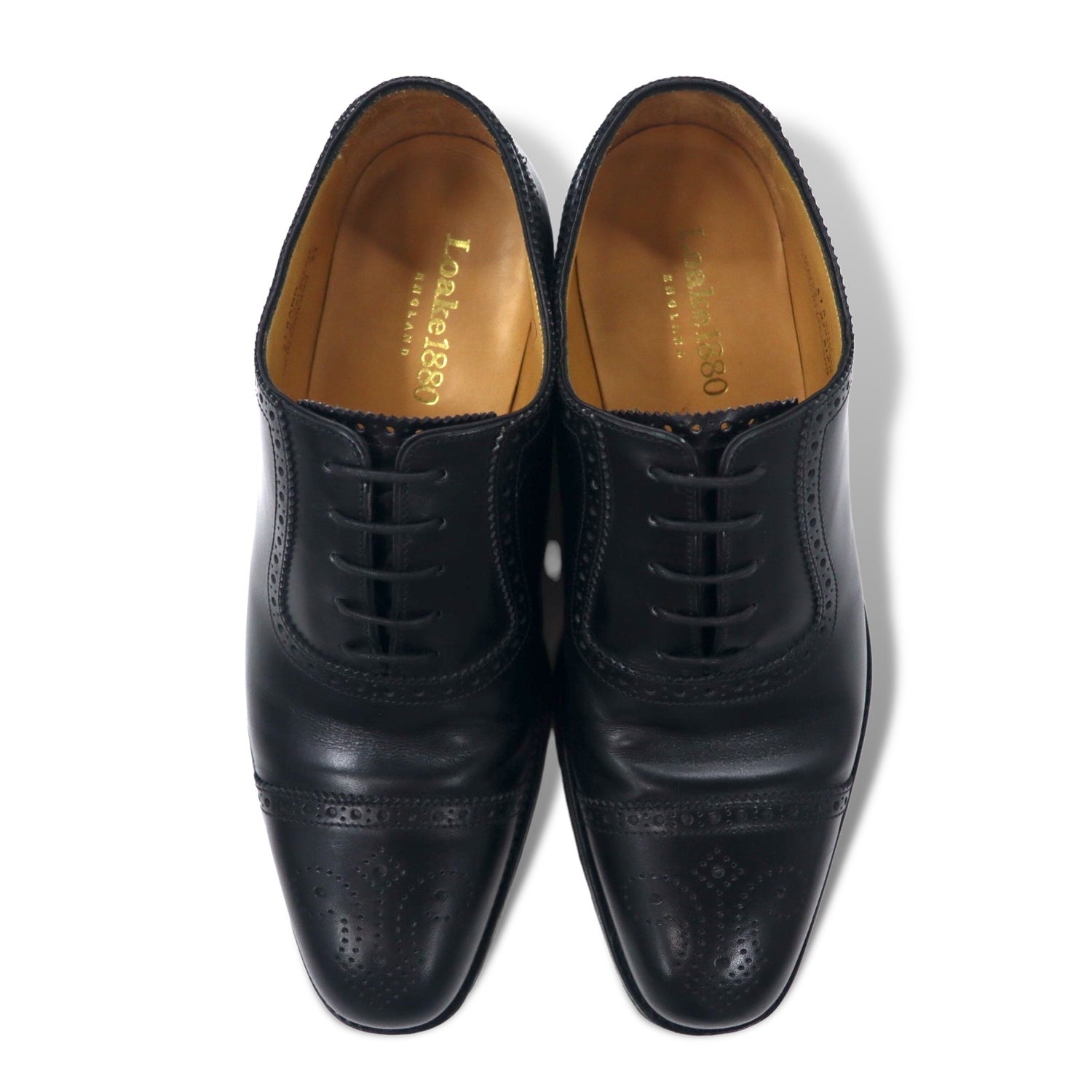 Loake UK Made medallion straight tip dress shoes US9.5 Black calf leather  semi-brogue Goodyear welt construction STRAND 706408 Made in England –  日本然リトテ