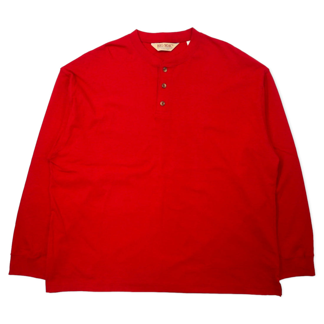 日本然リトテ-古着オンライン-BIG MAC 90年代 ヘンリーネック ロングスリーブ Tシャツ ロンT L レッド コットン ビッグサイズ-BIG MAC 90's Henley Neck Long Sleeve T-Shirt Long T L Red Cotton Big Size