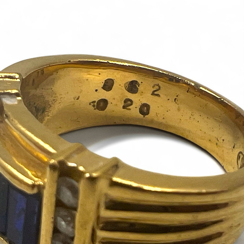 Vintage Gold Plated Retro Ring レトロ リング 指輪 11号 ゴールド 18KGP ライン カラーストーン