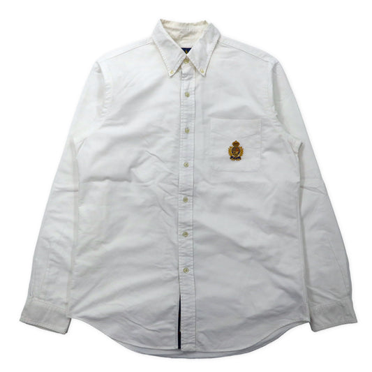 RALPH LAUREN オックスフォード ボタンダウンシャツ M ホワイト コットン エンブレムロゴ刺繍