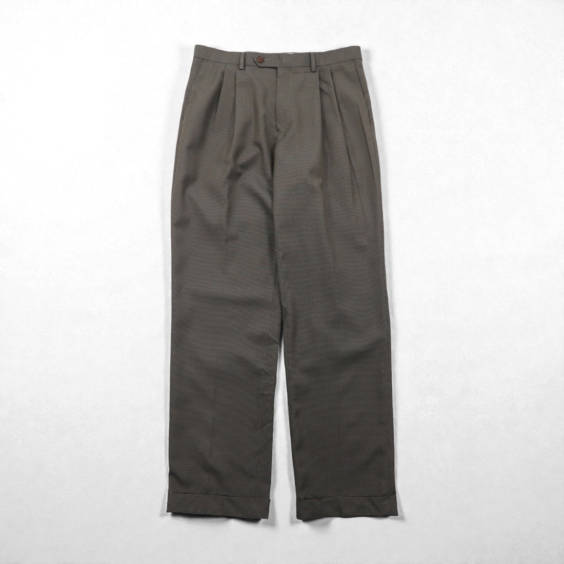 Ralph Lauren 90s 2-Tuck Pleated Slacks Pants, Size M, Gray, Gun Club Check, Washable, Double Cuffs