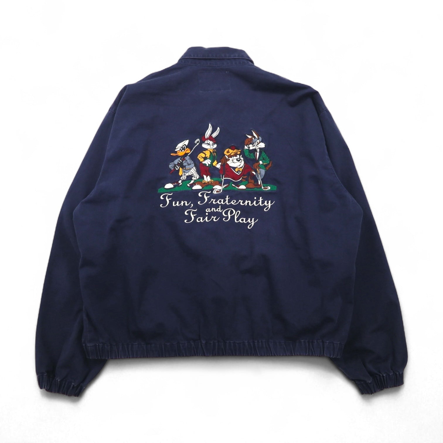 ACME CLOTHING x Warner Bros. 90s Looney Tunes Harrington Swing Top Jacket, Size XL, Navy, with Looney Tunes Character Embroidery