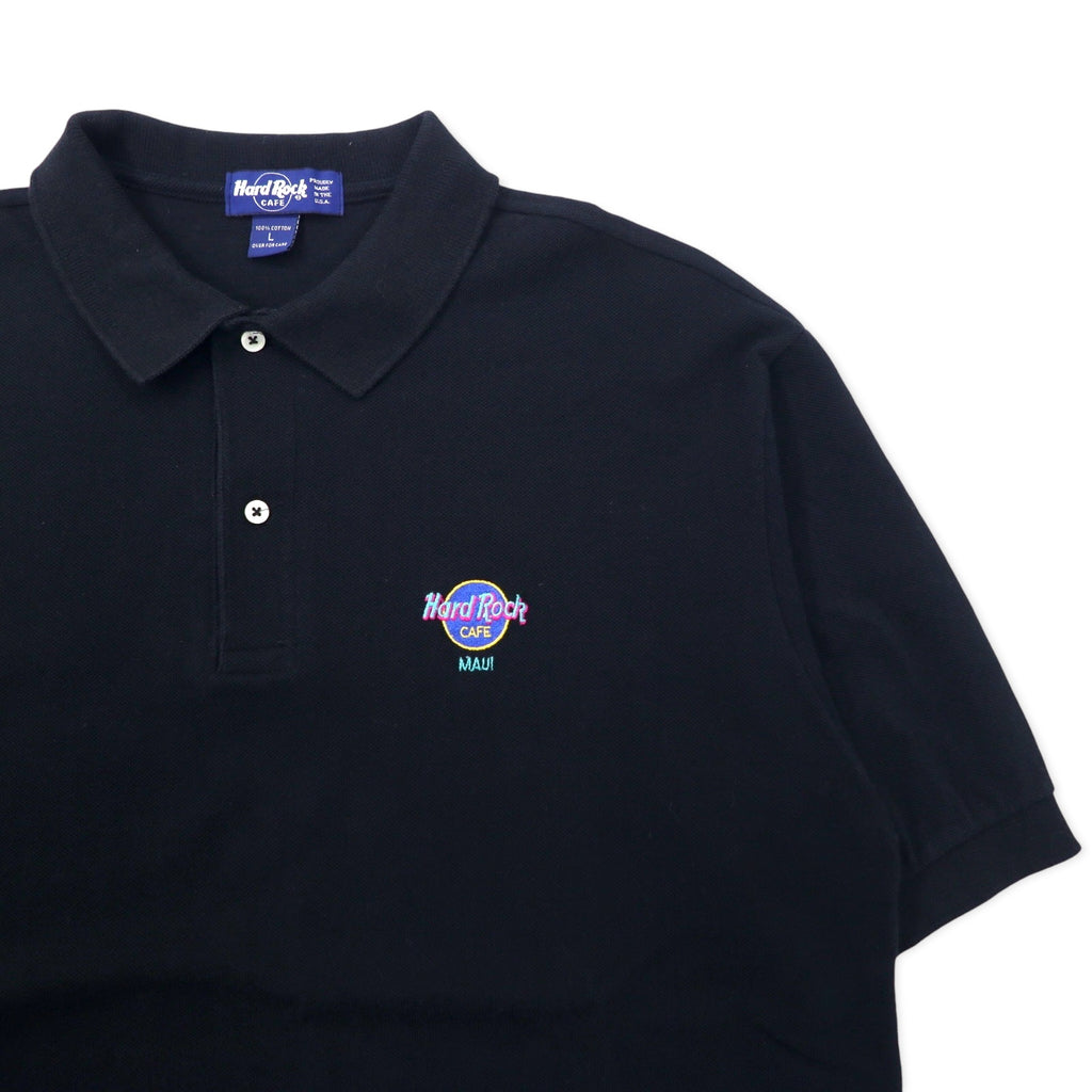 HARD ROCK CAFE USA Made Polo Shirt L Black Cotton One Point Logo Embroidery Big Size