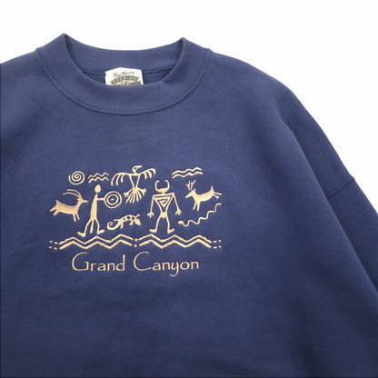 USA製 90年代 FRUIT OF THE LOOM ボディ スウェット L ネイビー 裏起毛 GRAND CANYON 刺繍 Fred Harvey