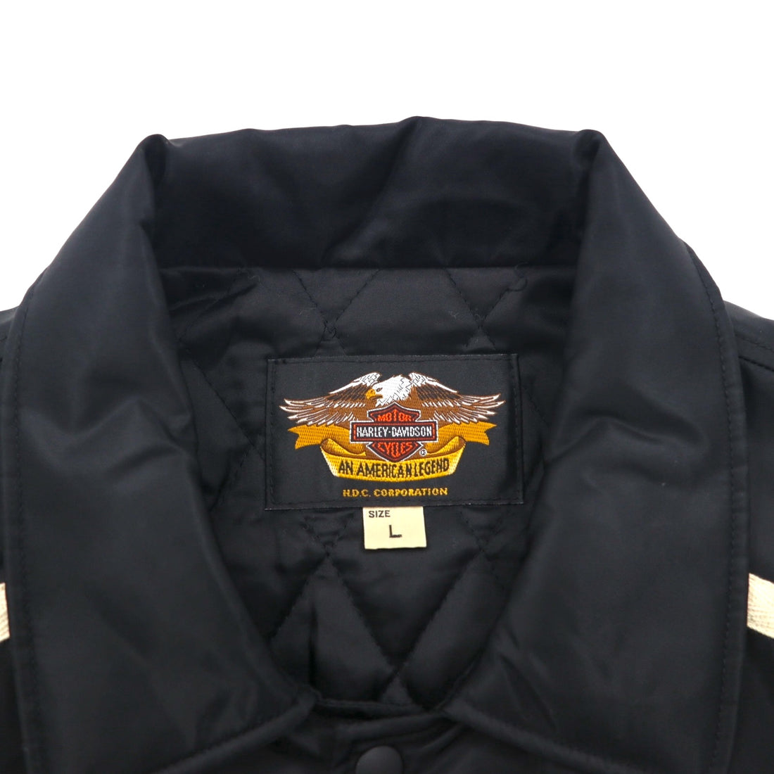 HARLEY DAVIDSON 00年代 レーシングジャケット ナイロン 中綿 コーチジャケット L ブラック 刺繍 サイドライン