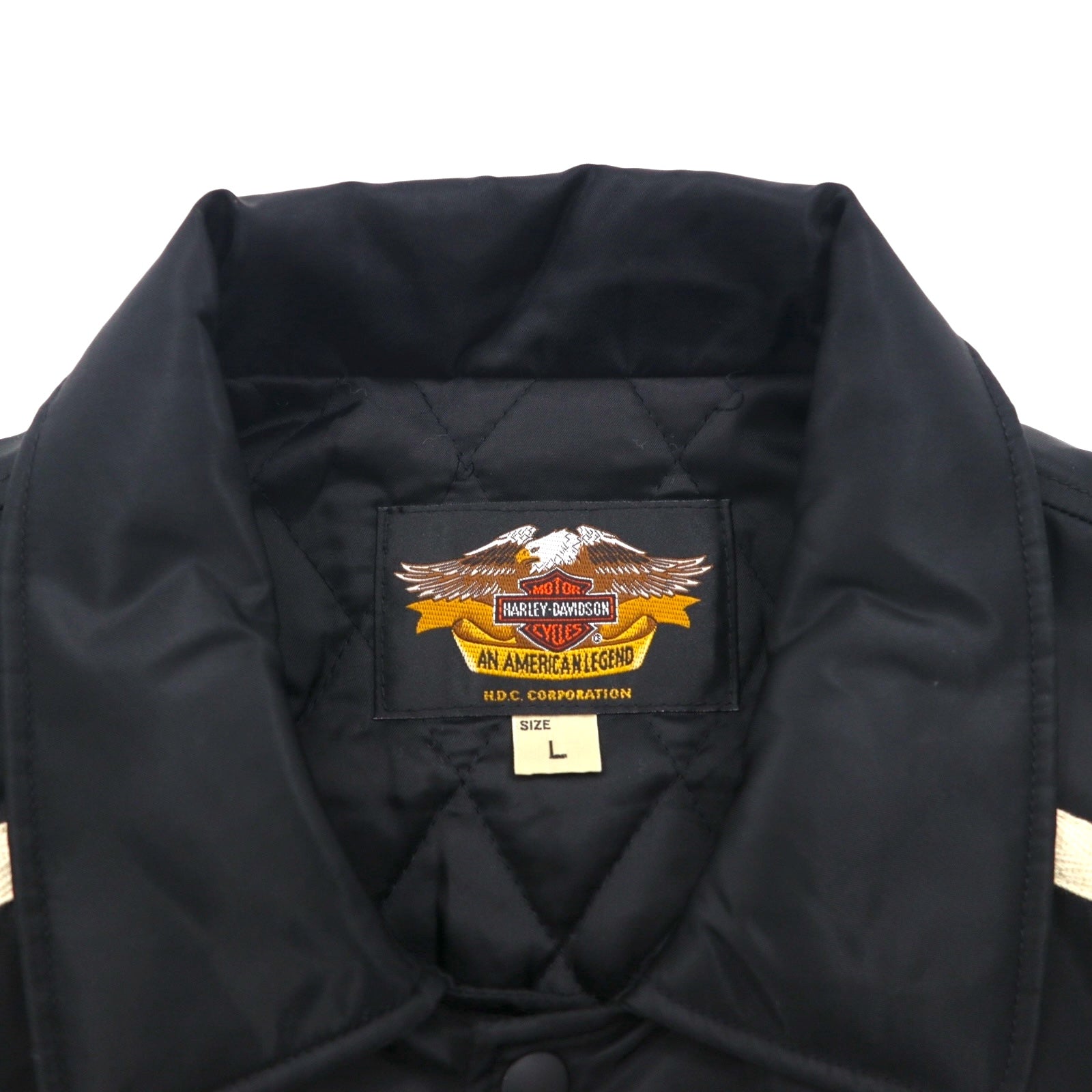 HARLEY DAVIDSON 00年代 レーシングジャケット ナイロン 中綿 コーチジャケット L ブラック 刺繍 サイドライン