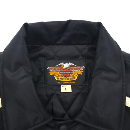 HARLEY DAVIDSON 00年代 レーシングジャケット ナイロン 中綿 コーチジャケット L ブラック 刺繍 サイドライン