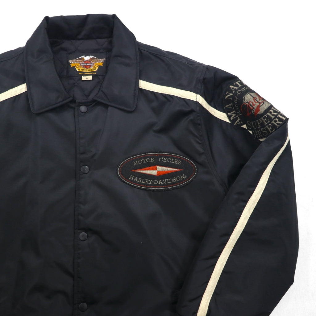 HARLEY DAVIDSON 00年代 レーシングジャケット ナイロン 中綿 コーチジャケット L ブラック 刺繍 サイドライン