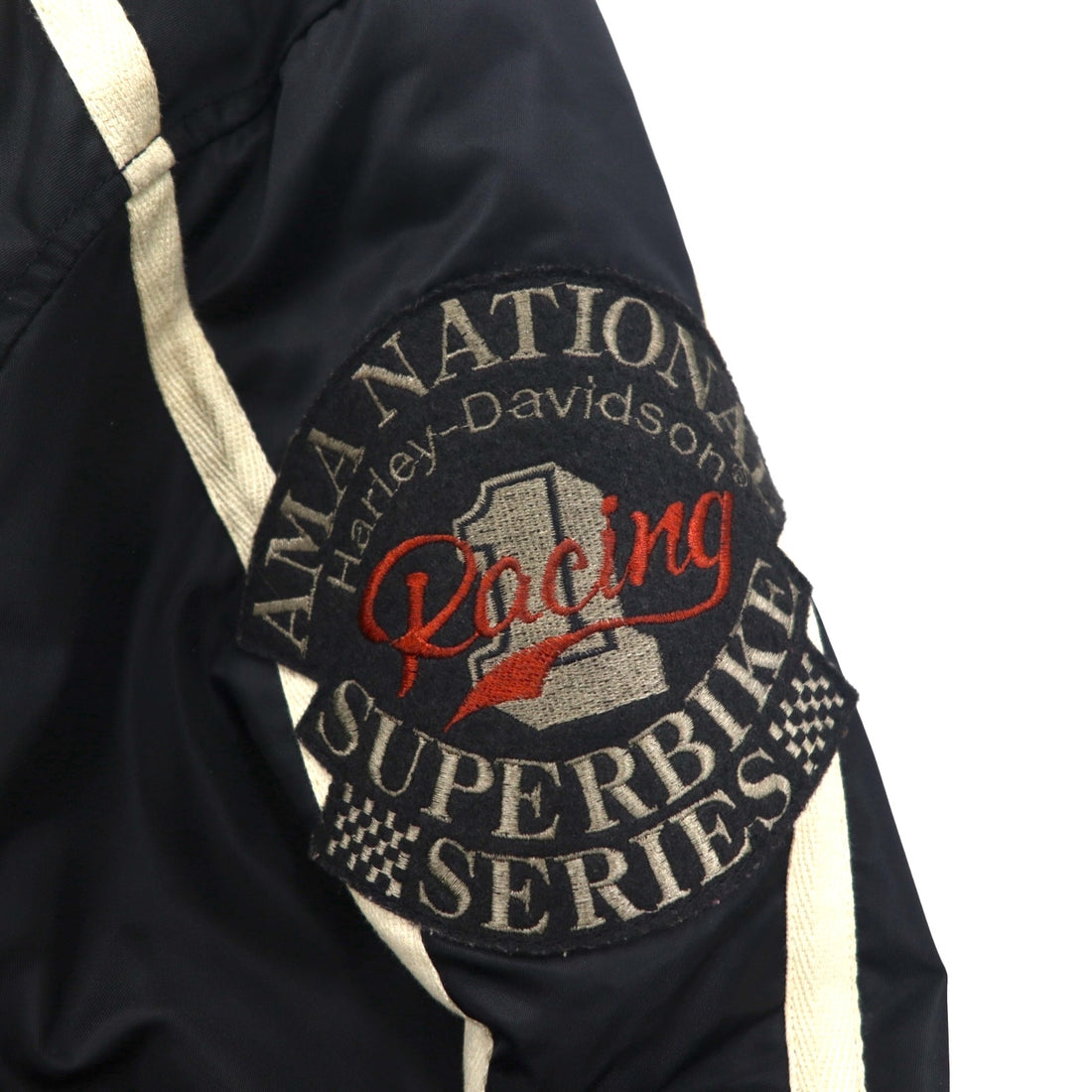 HARLEY DAVIDSON 00年代 レーシングジャケット ナイロン 中綿 コーチジャケット L ブラック 刺繍 サイドライン