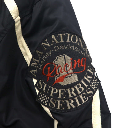 HARLEY DAVIDSON 00年代 レーシングジャケット ナイロン 中綿 コーチジャケット L ブラック 刺繍 サイドライン
