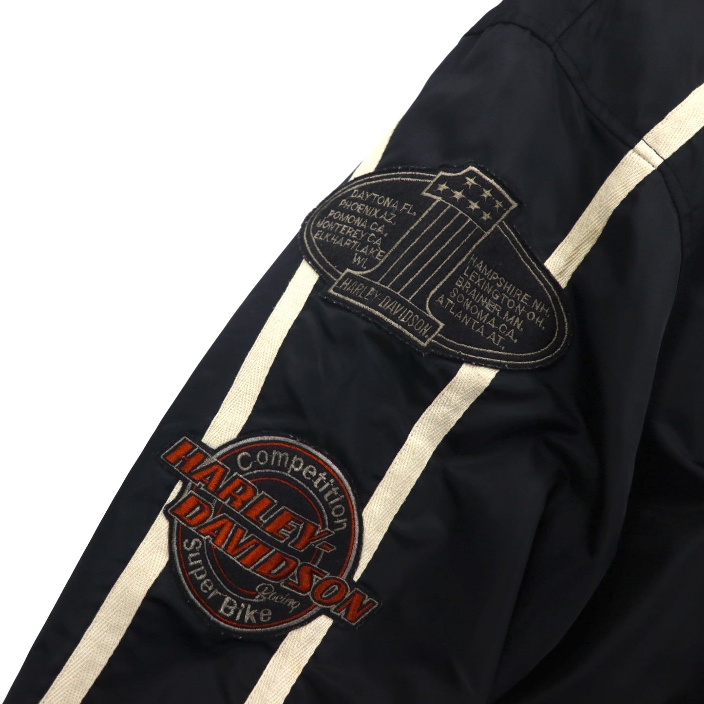 HARLEY DAVIDSON 00年代 レーシングジャケット ナイロン 中綿 コーチジャケット L ブラック 刺繍 サイドライン