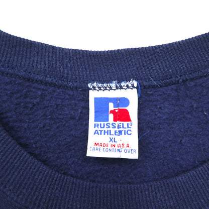 90s USA-made RUSSEL ATHLETIC college print V-neck sweatshirt, size XL, navy, fleece-lined, AUBURNS TIGERS arch logo.