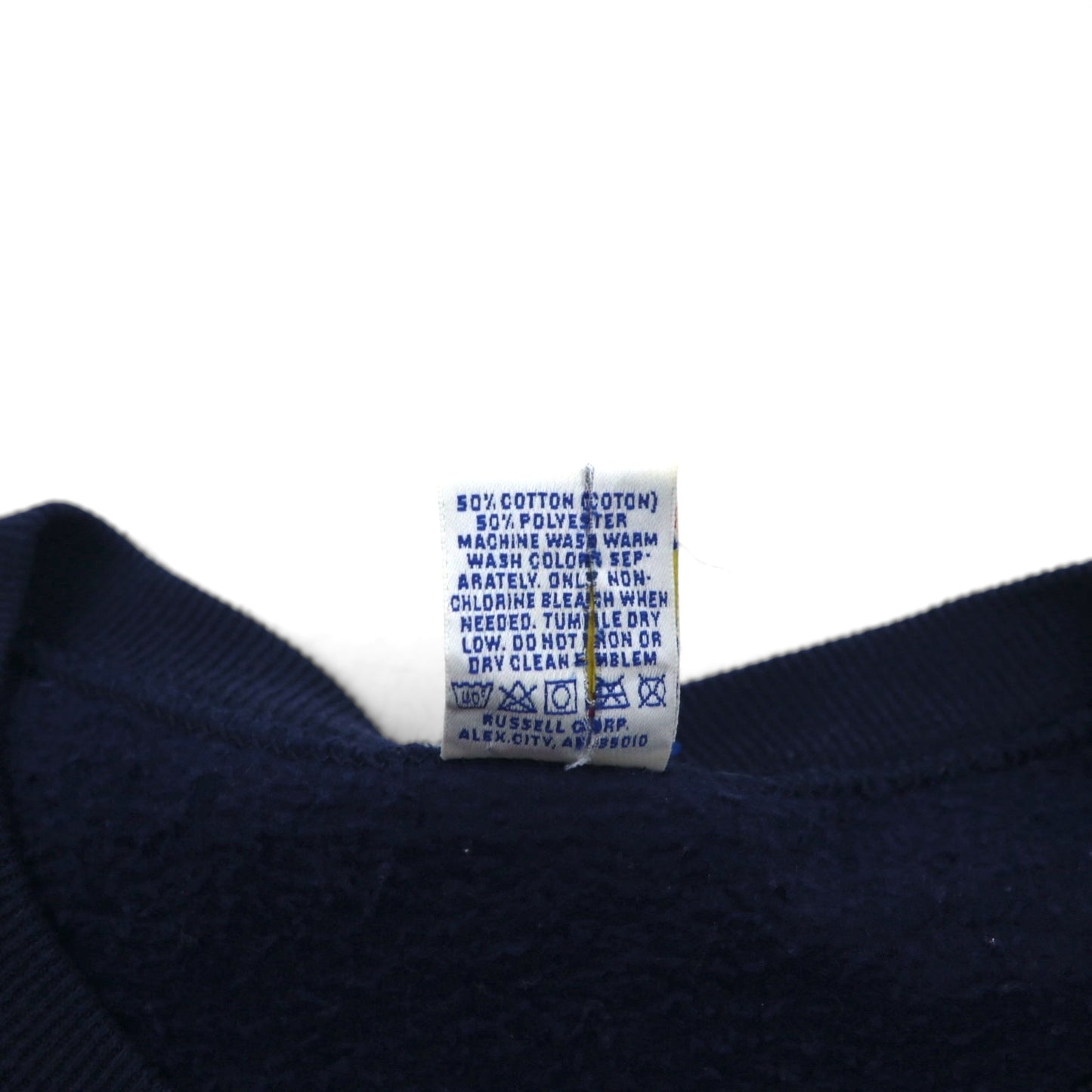 90s USA-made RUSSEL ATHLETIC college print V-neck sweatshirt, size XL, navy, fleece-lined, AUBURNS TIGERS arch logo.