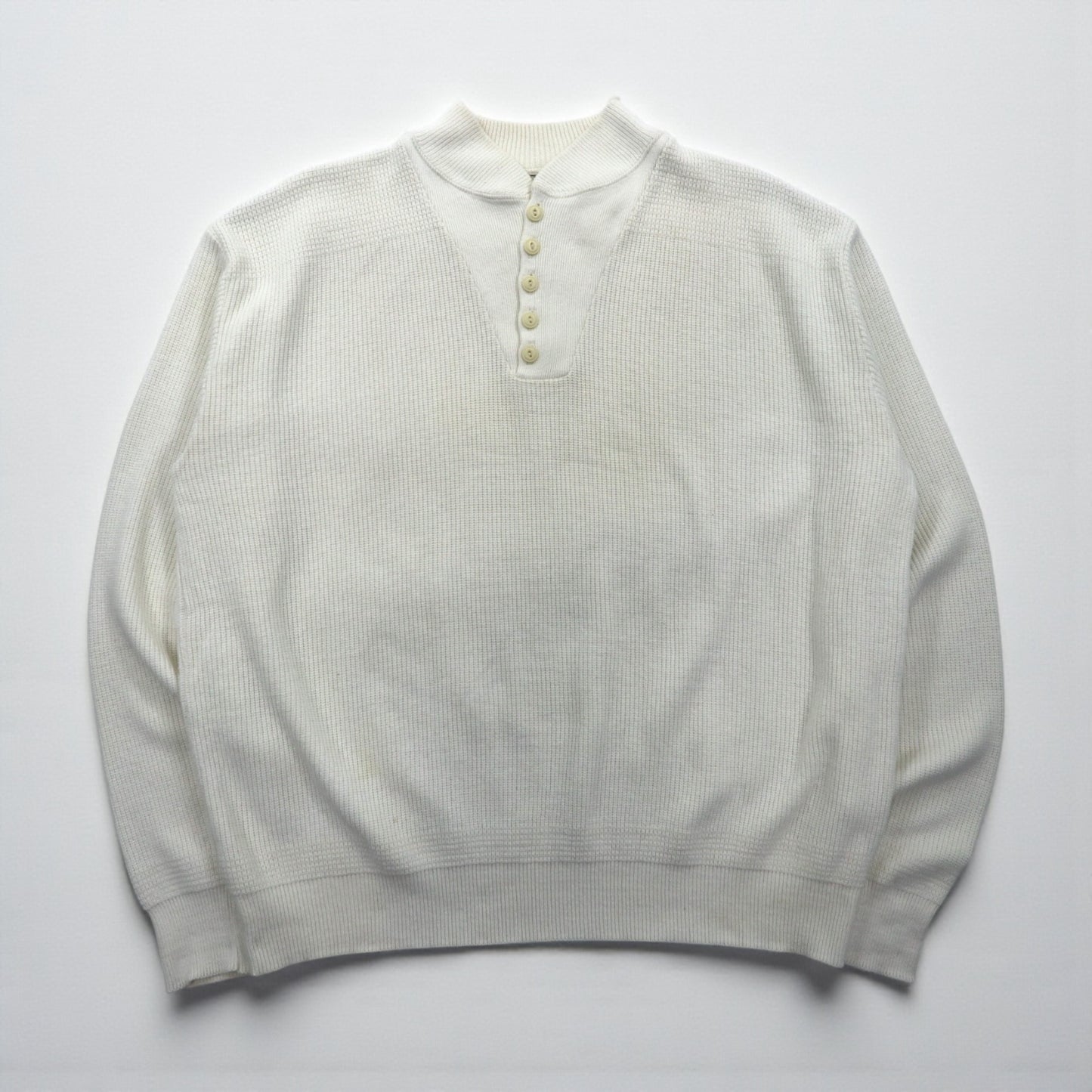 L.L.Bean 80年代 USA製 ヘンリーネック リブニット セーター XL ホワイト コットン ハーフボタン